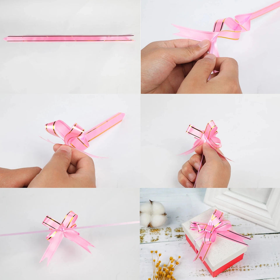 50Pcs Christmas Gift Packing Pull Bow Ribbons Present Wrapping Decorating Bows for Birthday Baby Shower Wedding Party Favor Deco