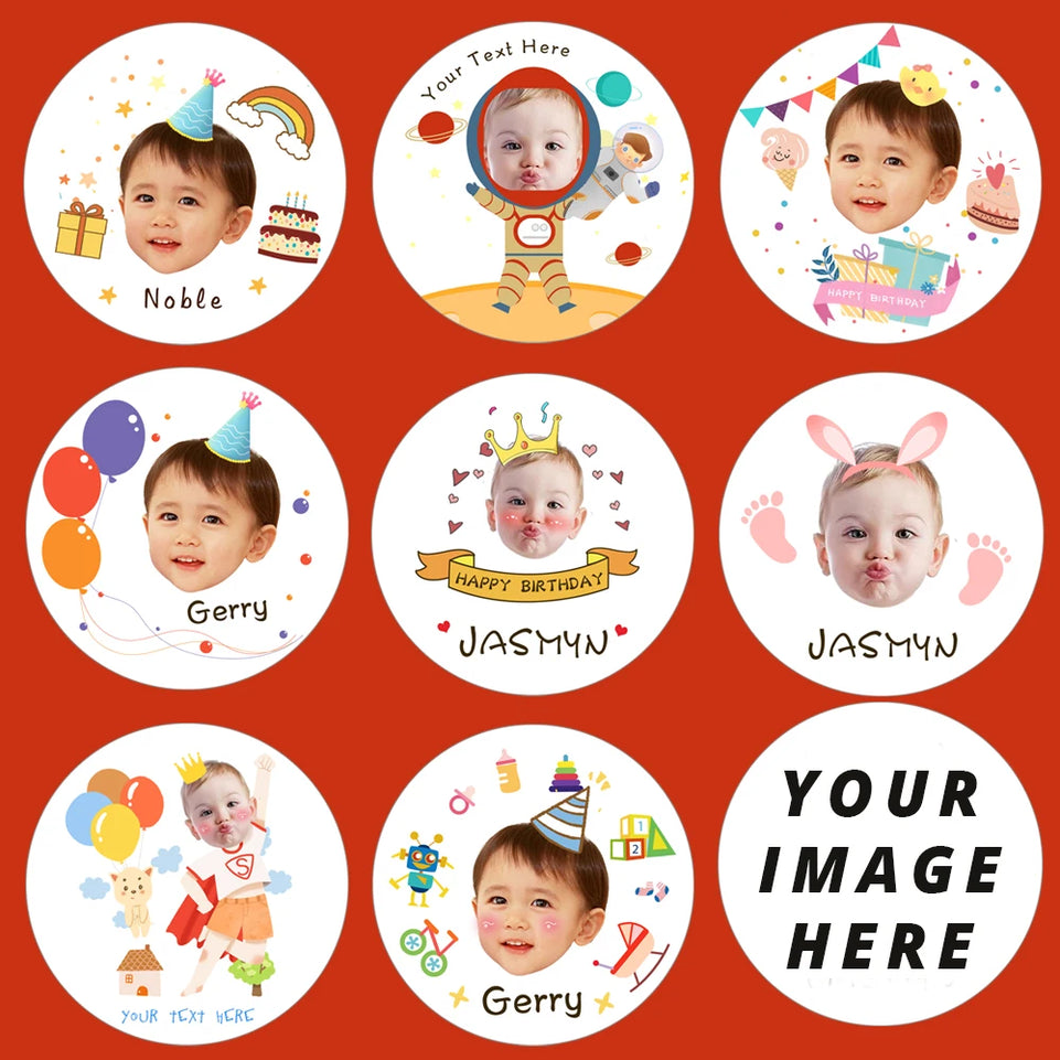 96Pcs Birthday Stickers Custom Your Photo Name Baby Shower Stickers Children Festival Birthday Party Gift DIY Decorations Labels
